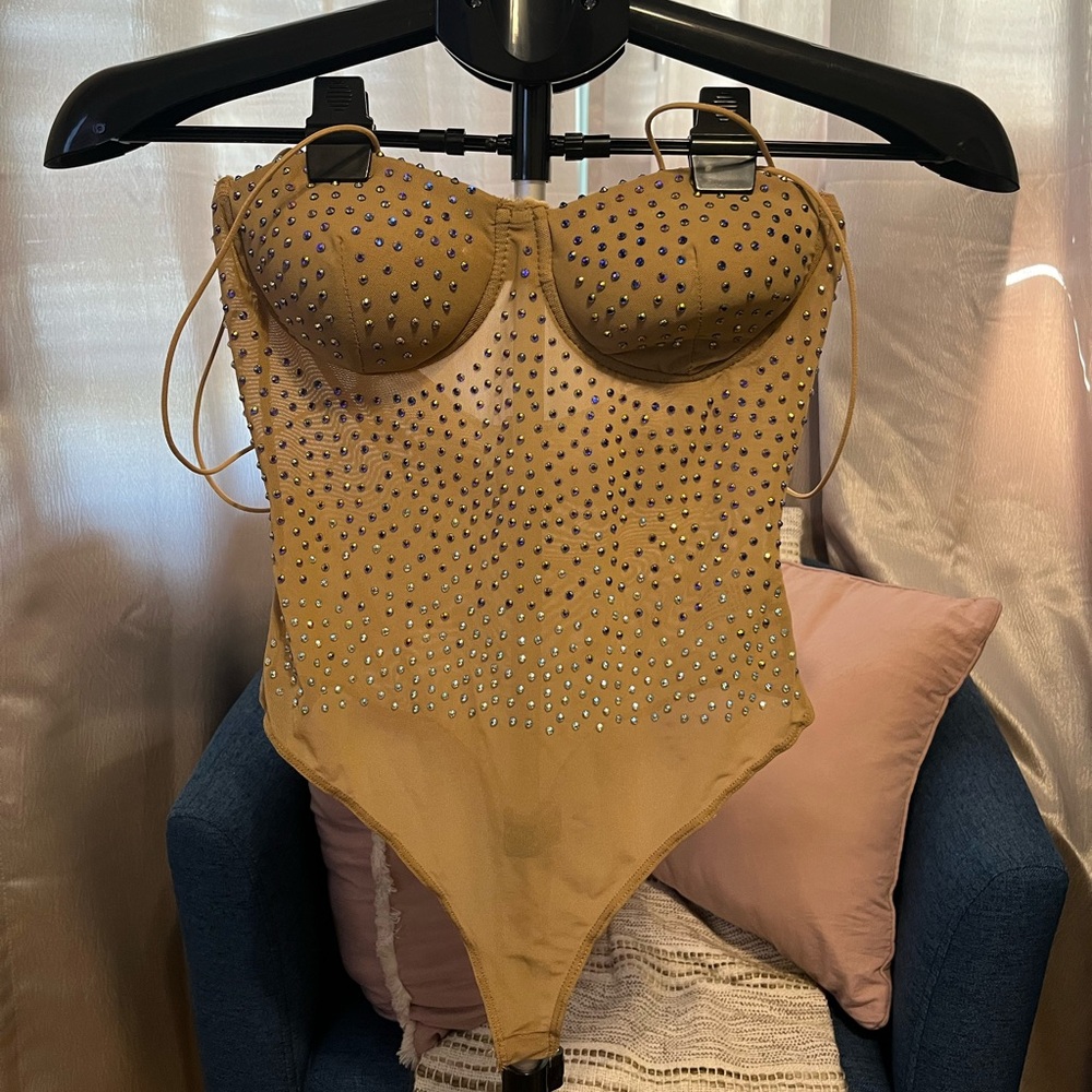 Haute Monde Nude Bedazzled Bodysuit